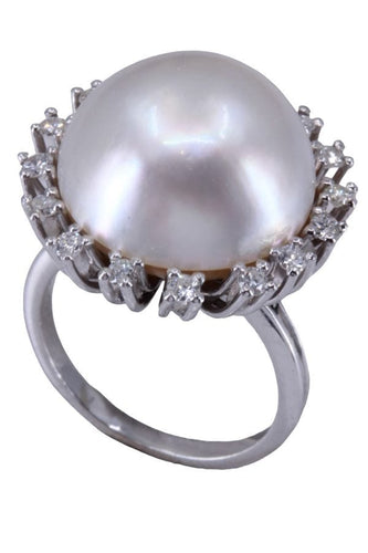 Bague 54 Bague dôme Or blanc Perle Diamant 58 Facettes 081051