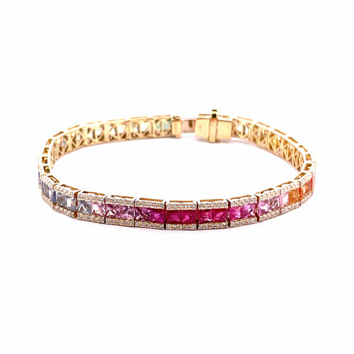 Bracelet Bracelet rainbow or jaune saphirs et diamants 58 Facettes