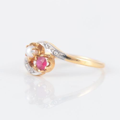 Bague 51 Bague Toi & Moi rubis perle 58 Facettes P4L15