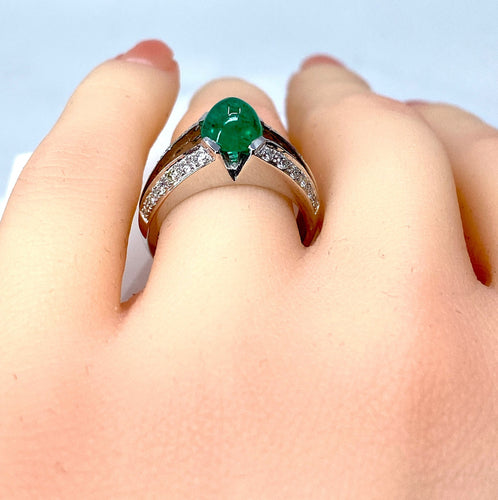 Bague 52 Bague émeraude cabochon diamants 58 Facettes AB250