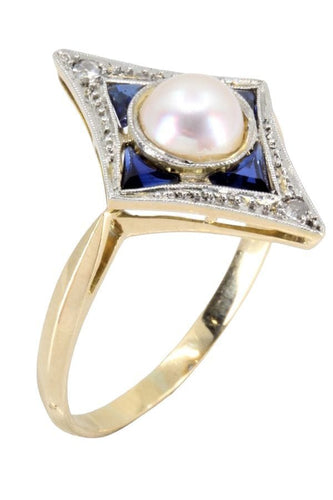 Bague BAGUE ART-DÉCO SAPHIRS PERLE ET DIAMANTS 58 Facettes 056201