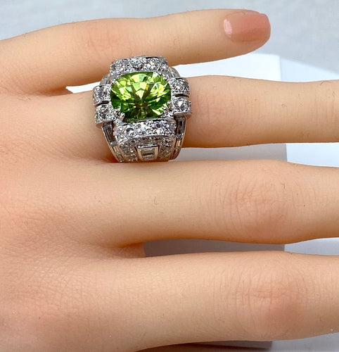 Bague 51 Bague Art Déco Platine diamants et péridot 58 Facettes