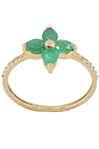 Bague 52 BAGUE FLEUR ÉMERAUDES ET DIAMANTS 58 Facettes 056251