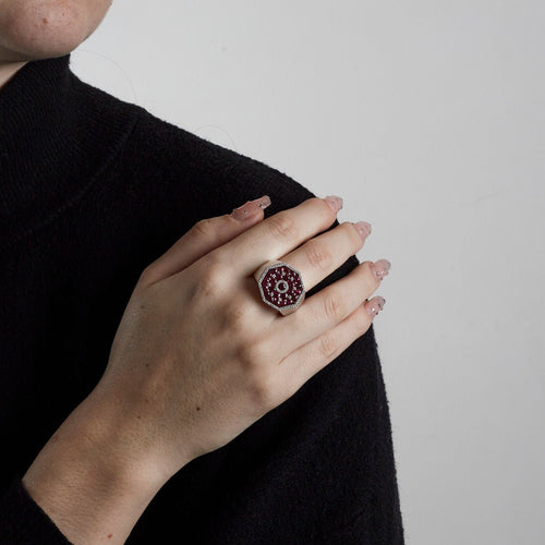 Bague 57 Bague Pavée de Diamants & Rubis 58 Facettes 1176