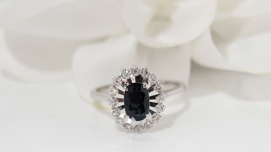 Bague 53 Bague Marguerite En Or Blanc, Saphir Et Diamants 58 Facettes 31757