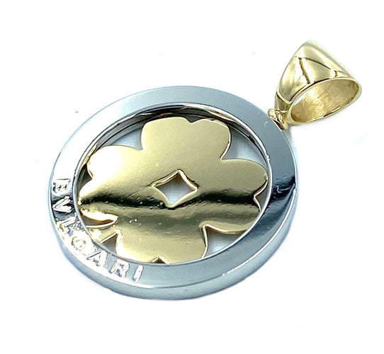 Pendentif BVLGARI. Collection Tondo, pendentif or et acier 58 Facettes