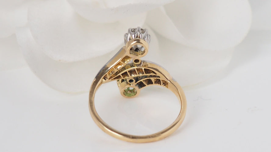 Bague 53.5 Bague Toi Et Moi En Or Et Platine, Emeraude Et Diamants 58 Facettes 31522