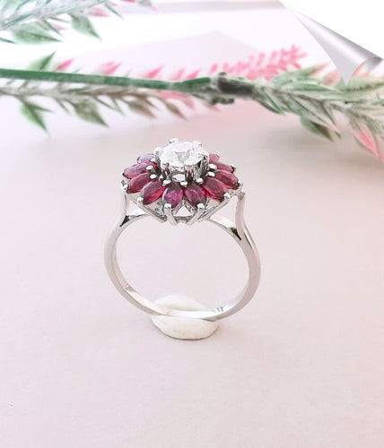 Bague 54.5 Bague Ancienne Rubis Diamant 0,50 ct Or Blanc 58 Facettes AA 1523