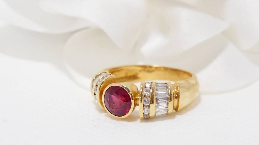 Bague 53.5 Bague jonc rubis naturel & diamants 58 Facettes 32276