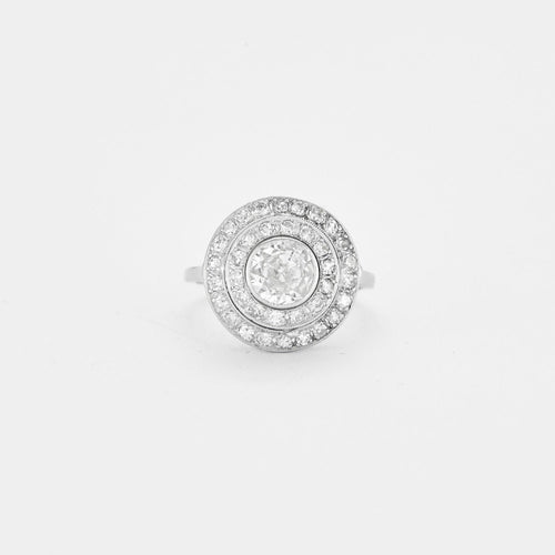 Bague 54 Bague rosace Art Déco Platine diamants 58 Facettes