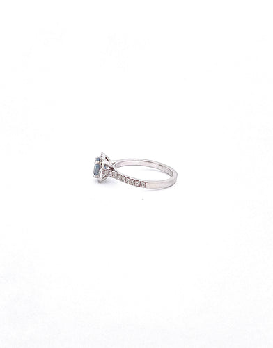 Bague Solitaire en or blanc 18 carats diamants et topaze bleue 58 Facettes