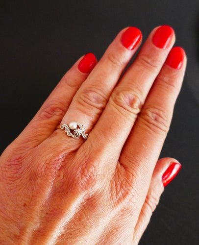 Bague 55 Bague Diamants Et Perle 58 Facettes