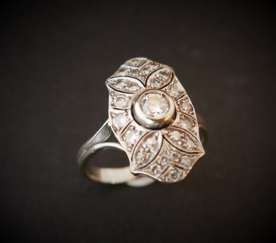 Bague 54 Bague Diamants, Art Déco, Or Blanc 58 Facettes