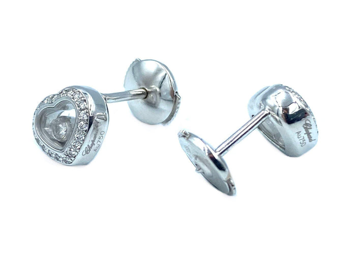 Boucles d'oreilles CHOPARD. Boucles d’oreilles Happy Diamonds or blanc diamants 58 Facettes
