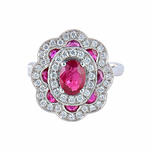 Bague 53 Bague Style 1900 Rubis Diamants 58 Facettes