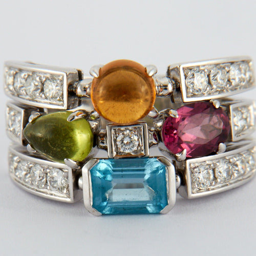 Bague 56 BULGARI - Bague 3 anneaux Pierres 58 Facettes