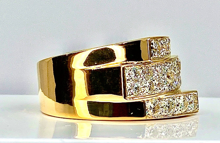 Bague 56 Bague bandeau style Tank Or jaune Diamants 58 Facettes AB290