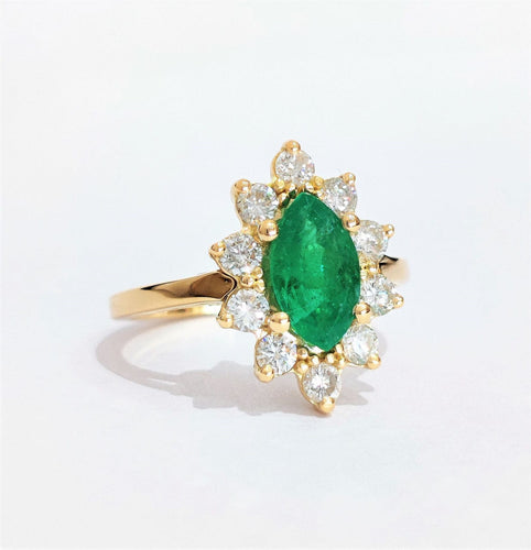 Bague 53 Bague marquise or jaune émeraude et diamants 58 Facettes 1-828/7