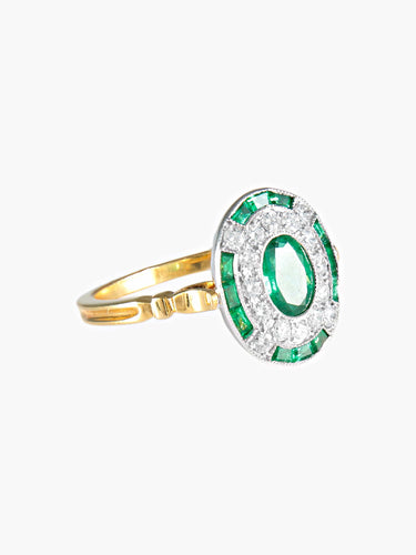 Bague 52 Bague style Art Déco diamants et émeraudes 58 Facettes