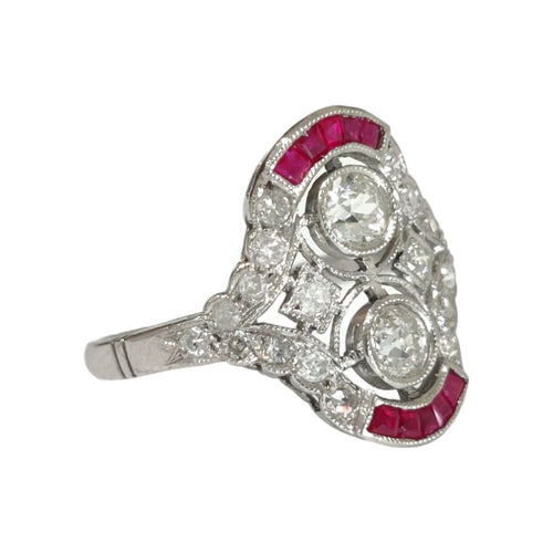 Bague 56 Bague Art-Déco Platine Rubis Diamants 58 Facettes 1-1497/2