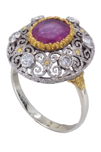 Bague BAGUE ANCIENNE RUBIS ET DIAMANTS 58 Facettes 066491