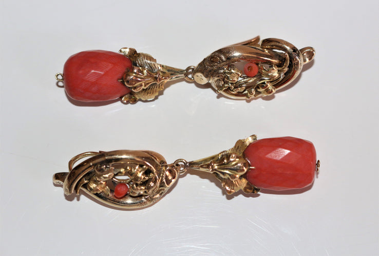 Boucles d'oreilles Pendants d'oreilles or et corail Napoléon III 58 Facettes 474
