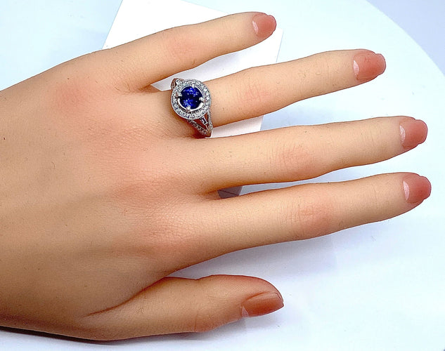 Bague 54 Bague cocktail saphir diamants 58 Facettes AB153