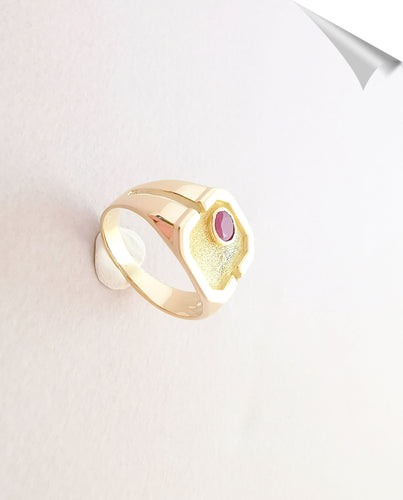 Bague Bague Chevalière unisexe Rubis Or Jaune 18 K 58 Facettes AA 1541
