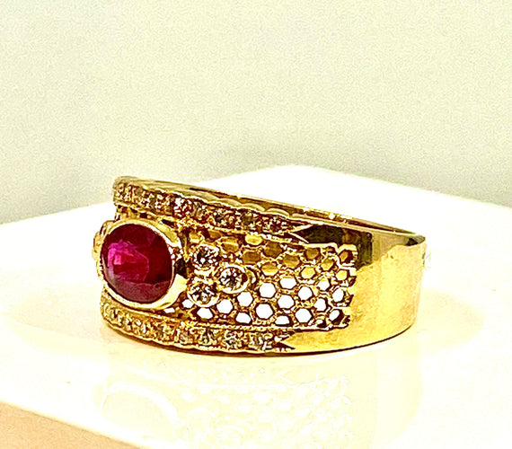 Bague 54 Bague Or jaune Rubis Diamants 58 Facettes AB227