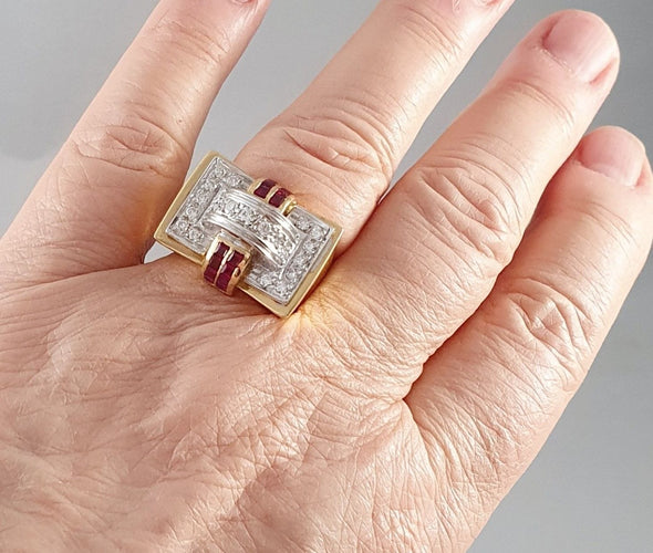Bague 57 Bague tank 2 Ors Diamants Rubis 58 Facettes 1268  Mxae
