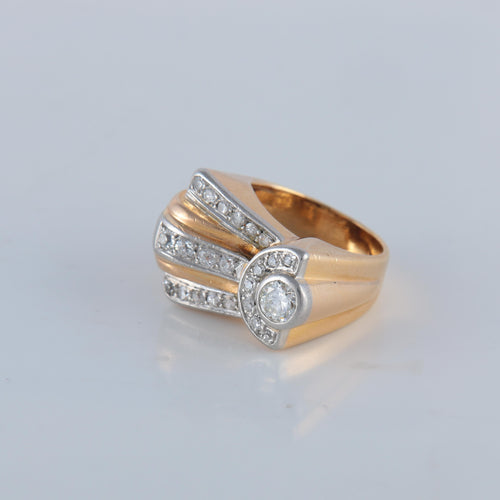 Bague 49 Bague tank or jaune platine diamants 58 Facettes