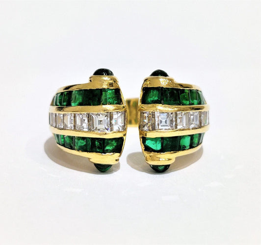 Bague 53 Bague or jaune émeraudes et diamants 58 Facettes 1-803/2
