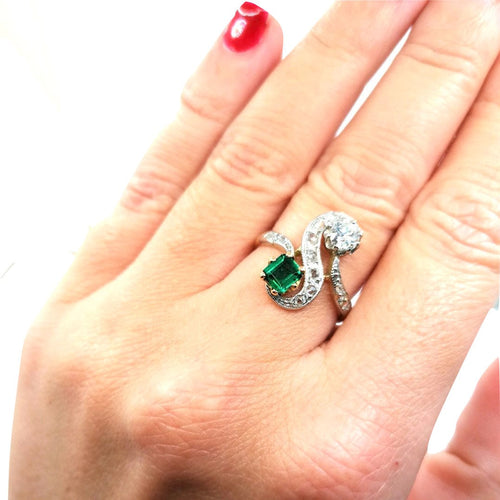 Bague Bague Toi & Moi émeraude diamant 58 Facettes 2845