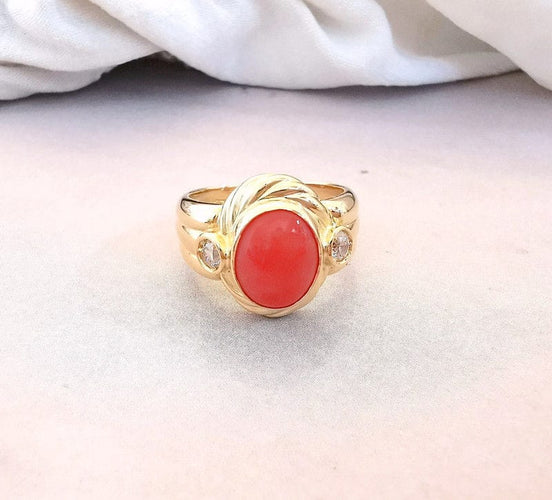 Bague Bague en Or jaune & Corail cabochon 58 Facettes AA 1385