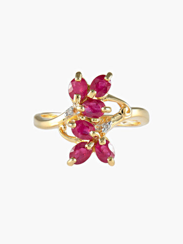 Bague Bague double feuilles rubis or jaune 58 Facettes LP10-14
