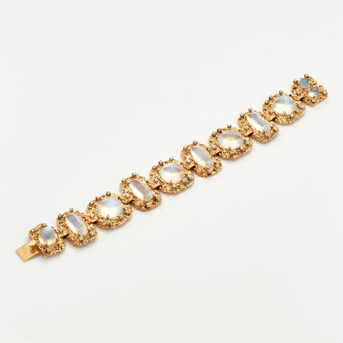 Bracelet SERVAN - Parure en or jaune, pierres de lune et diamants 58 Facettes