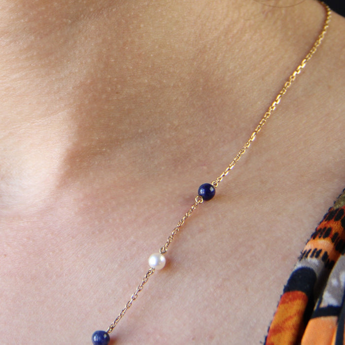Collier Collier Or, Perles de culture et de Lapis lazuli 58 Facettes APCB-5248217