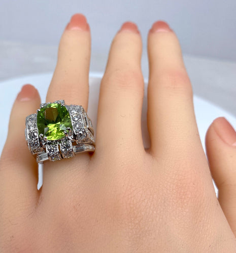 Bague 51 Bague Art Déco Platine diamants et péridot 58 Facettes