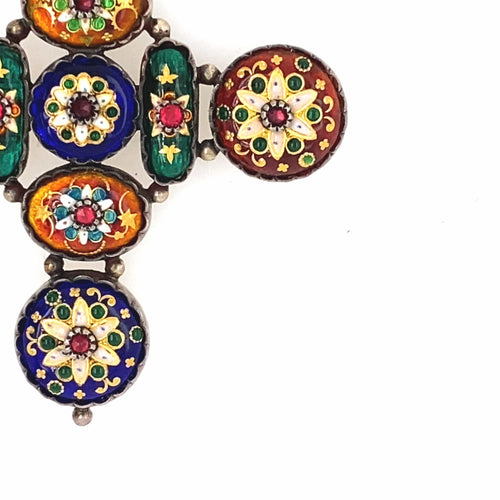 Pendentif Croix ancienne en argent et  Émaux Bressans 58 Facettes