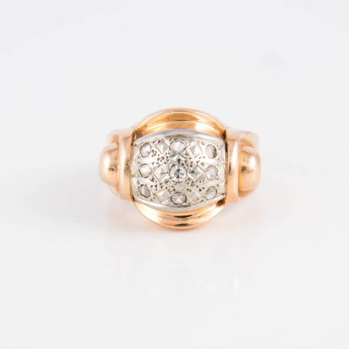 Bague 51 Bague Tank or jaune & platine 58 Facettes