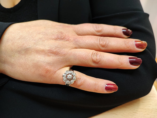 Bague 53 Bague Marguerite diamant, or et platine 58 Facettes Bag.Entg.Dt.916