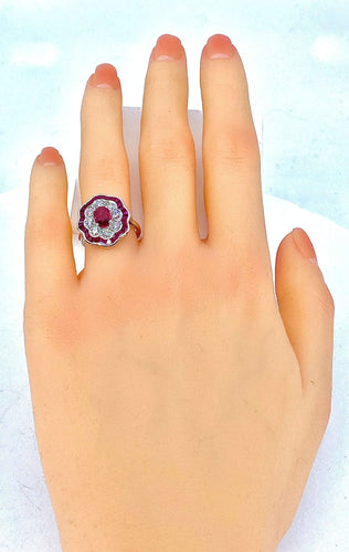 Bague 51 Bague marguerite Or Rubis Diamants 58 Facettes AB215