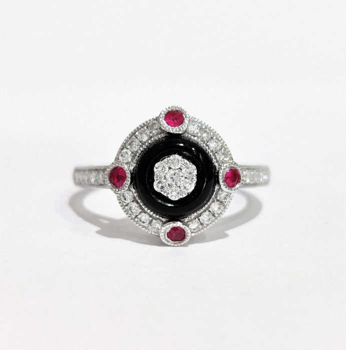 Bague 54 Bague style art déco diamants, onyx et rubis 58 Facettes 1-847/3