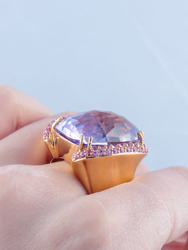 Bague 52 Bague Améthyste Saphirs roses 58 Facettes