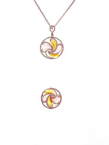 Bague Parure or rose Pierres de lune Diamants 58 Facettes