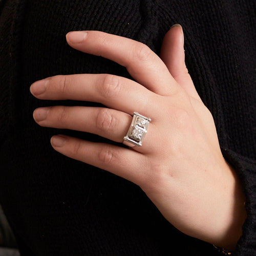 Bague Bague Art Déco Platine Or gris Diamants 58 Facettes