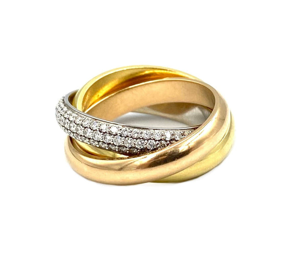 Bague Cartier. Collection Trinity Classique, alliance 3 ors et diamants (full set) 58 Facettes