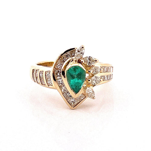 Bague Bague émeraude poire et diamants 58 Facettes