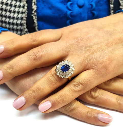 Bague 55 Bague pompadour saphir et diamants 58 Facettes 2-RANG.S