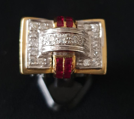 Bague 57 Bague tank 2 Ors Diamants Rubis 58 Facettes 1268  Mxae